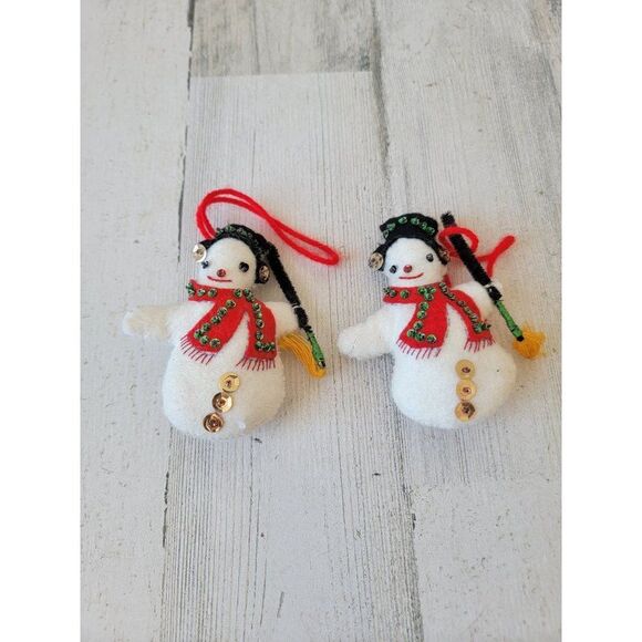 Embroidered felt Frosty Snowman broom top hat ornament Xmas set - Picture 5 of 8